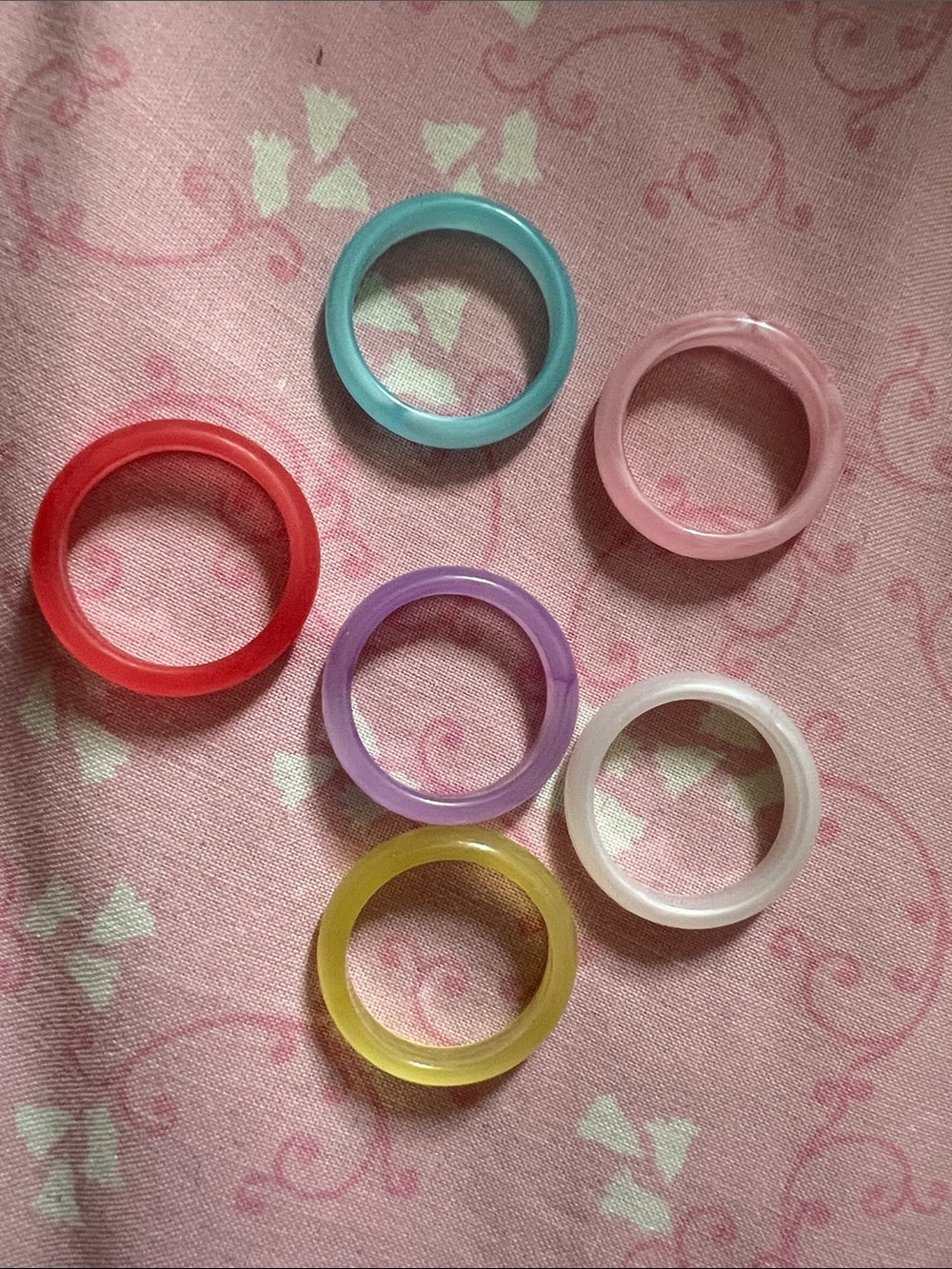 Colorful Pastel Stretchy Ring Set - Pink, Blue, Red, Purple, Yellow, White